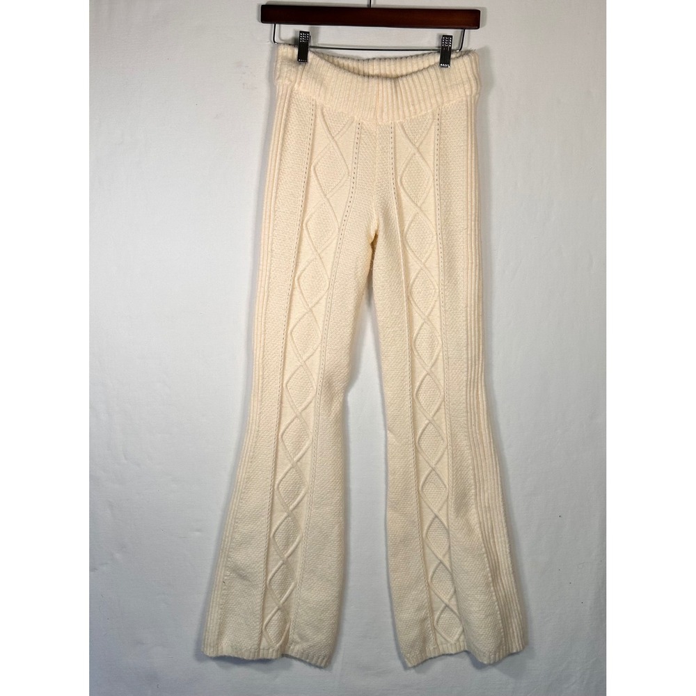 Edikted Cream Cable Knit Flare Pants Ivory Ribbed Waistband Small